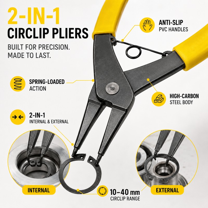 2-in-1 Circlip Pliers for Snap Ring Removal – High-Carbon Steel