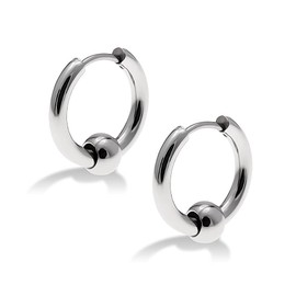 Puente Stainless Steel Hoop Earrings, With Beads, 3 Colors, For Both Ears, Unisex, Ball Included, Earrings, Ring Earrings, 0.2 inches (6 mm), Beads, 0.7 oz (18 g), Hypoallergenic, Thick, Large, CRB