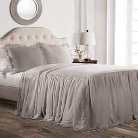 Lush Decor Ruffle Skirt Bedspread Set - 3-Piece Luxurious Farmhouse Bedding - Elegant Ruffle Detail - Timeless Style - Soft Lightweight Sheets - Queen, Grey