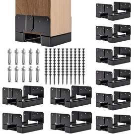 6x6 Post Base 10 PCS Post Bracket Inner Size 5.6"x5.6" Heavy Duty Metal Fence Post Anchor, Black Post Base for Concrete for Wood Deck Pergola Porch Railing Mailbox Support, Come with Screws