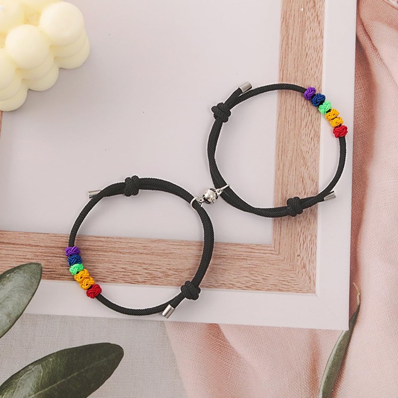 AFCJLTO 2pcs Magnetic Couple Bracelets with Adjustable Cord and Personal