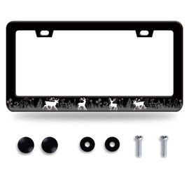 Deer License Plate Frame Animal Deers Froest License Plate Colorful Stainless Steel Auto Parts Funny License Plate Personalise Decoration with Screws Size 12.3 x 6.3