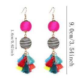 DIYANMMY Unique Boho Colorful Tassel Thread Ball Dangle Earrings Hand Winding Tassel Ethnic Style Personality Earrings Women's Teen Girls Birthday Christmas Valentine's Day Gifts, Metal, n/p