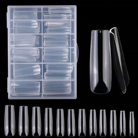 False Nails 240 Pieces Artificial Nails Acrylic Nails Nail Extension Professional Set for Manicure and DIY Studios Nail Art at Home 12 Sizes Transparent