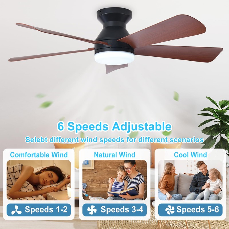Depuley Modern Ceiling Fan with Light: 42-Inch Black Small Fans