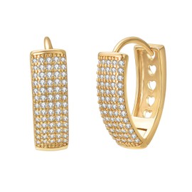 JOLCHIF 18K Gold Plated Cubic Zirconia Hoop Earrings For Women, Heart Design Back, Crystal Pave Setting Cutout U Shaped Earrings Jewelry