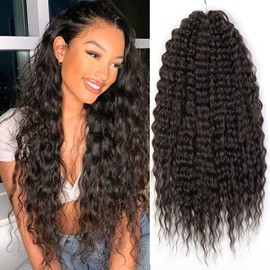 PORSMEER 22 Inch 3 Packs Twist Crochet Hair Dark Brown for Butterfly Locs Crochet Braids Bohemian Wave Curly Hair Bundles Pre-Looped Synthetic Hair Extensions for Women