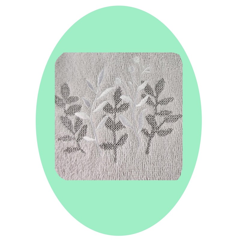 Bath Hand Towels, Set of 2 Grey Velour with Embroidered