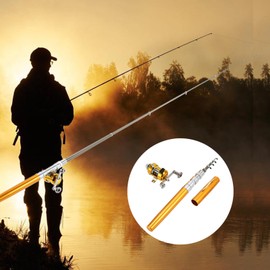 Fishing Rod, Fishing Rod Reel Combo Kit Set Telescopic Portable Pocket Pen Fishing Rod Pole + Reel Aluminum Alloy Fishing Accessories (Gold)