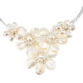 AeraVida Ocean Bouquet White Mother of Pearl and Cultured Freshwater Pearl Floral Choker Wrap Necklace