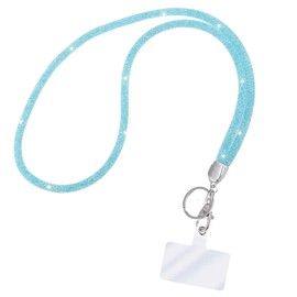 Fashion 31.5" Sparkle Crystal Neck Lanyard,Exclusive Bling ID Badge Holder,Rhinestone Work Name Card Holder For Women,Bonus 1 Cellphone Safety Tab,Won't Get Hair Caught(1PC) (Lake Blue)