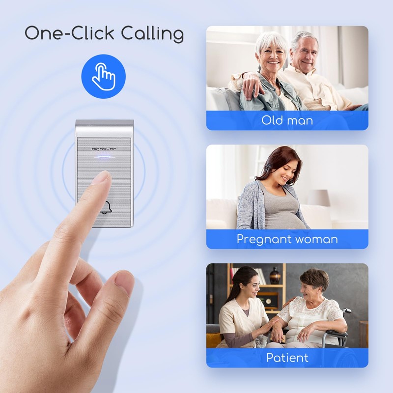 Aigostar doorbell, waterproof portable wireless bell set, doorbell kit, wireless