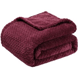 PiccoCasa Flannel Fleece Throw Blanket,Soft Microfiber Couch Sofa Throw,Jacquard Weave Pattern Fuzzy Plush Lightweight Decor Blankets for Bed Sofa Chair, 50 x 59 Inches Burgundy