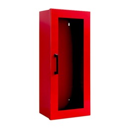 Fire Extinguisher Mount - Red Cabinet with Door - 22 Gauge Steel, Powdercoat Finish, Metal Handle, Universal Wall Mountability - 5-10 lb. Capacity - Made in USA - Extinguisher Not Included