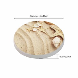Pznen Seashells On Sand Coasters Set for Wood Table Summer Tropical Beach Sand Wave Nature Starfish Marine Sea Star Tabletop Protection Mat for Mugs and Cups 4 Inch for Kitchen Office Home