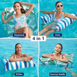 Jasonwell Water Hammock Pool Floats - 2PACK Fabric Inflatable Pool Hammock Float Floaties 4 in 1 (Saddle Lounge Chair Drifter) Lake Beach Floating Loungers Swimming Pool Rafts Toys for Adults