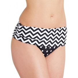 Pour Moi Key West Rouched Bikini Pant Black (Black/White), Size 18