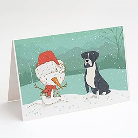 Caroline's Treasures CK2035GCA7P Black Boxer and Snowman Christmas Greeting Cards and Envelopes Pack of 8 Blank Cards with Envelopes Whimsical A7 Size 5x7 Blank Note Cards