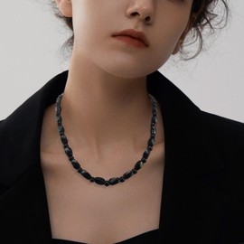 Hematite Necklace Black Obsidian Therapy Necklace for Men Black Peace Sign Necklace Charm Necklace Hippie Jewelry