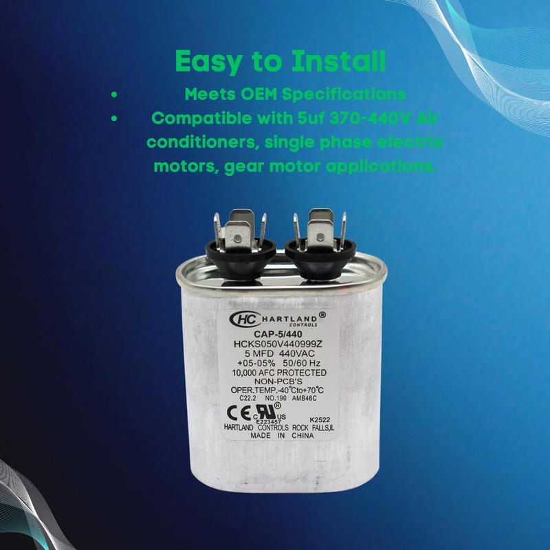 The HVAC Genius 5 MFD AC Capacitor, 5uF ±5% 370VAC/440