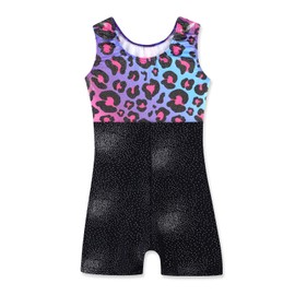 Kidsparadisy Girls Leotards for Gymnastics Outfits Sparkle Kids Sleeveless One-Piece Colorful Dancewear Bodysuit,Leopard 120(4-5Y)