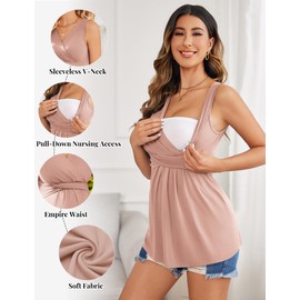 Ekouaer Nursing Tank Tops 3 Packs Sleeveless Maternity Shirts V Neck Pregnancy Clothes Black/Pink/Army Green XL