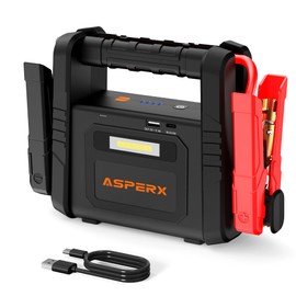 AsperX 6000A Car Jump Starter, Battery Jumper Starter Portable for 12V Vehicles (for All Gas or up to 12L Diesel) - Car Battery Charger with LED Flashlight and Jumper Cables
