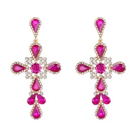 EVER FAITH Large Cross Earrings for Women Girls Rhinestone Crystal Cross Vintage Bohemian Boho Long Stud Earrings Iridescent Clear AB, Crystal, No Gemstone