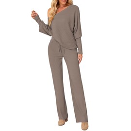 Fixmatti Travel Set Womens Long Sleeve Knit Tops Matching Jogger Pants Sets Mahogany M