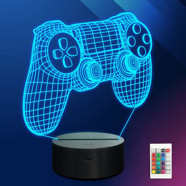 Ammonite Gamepad Night Light, 3D Illusion Game Control lamp 16 Colors Changing with Remote, Game Room Decor as Xmas Holiday Birthday Gifts for Boys Girls