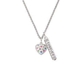Delight Jewelry Silvertone White Resin Heart with Spring Crystals Silvertone Believe Faith Prayer Bar Charm Necklace, 23"