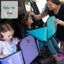 Triple EEE Adventures Kids Travel Tray for Car Seat – Teal – Portable Lap Tray with Tablet Holder, Cup Holder & Storage Organizer – Fits Car, Stroller & Airplane – Great for Homeschool & Travel