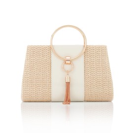 Jywmsc Straw Clutch Purses for Women Summer Beach Bags Tote Tassels Evening Bag Handbags, Khaki H