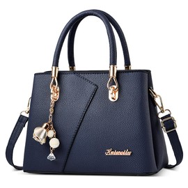 DORRISO Fashion Women Top Handle Bag Elegant Shoulder Bag with Chic Flower Charm Tote Bag for Date Shopping Casual Work Daily Travel Water-Resistant Ladies PU Leather Handbags Blue