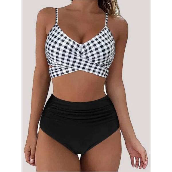 Unbranded Tied Printed Spaghetti Strap Two-Piece Swim Set Size XL