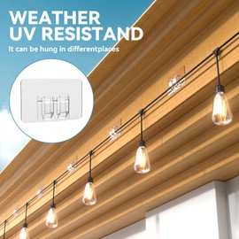 Uimcomla 50Pcs Hooks for Outdoor String Lights - Heavy-Duty Adhesive Strips for Hanging Christmas Light, Sticky Cord Holder Rope Organizer Waterproof, No Tools, No Holes, Waterproof UV-Resistant