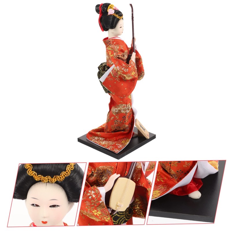 Alipis Japanese Geisha Doll Traditional Kimono Statue Artistic Home Decor