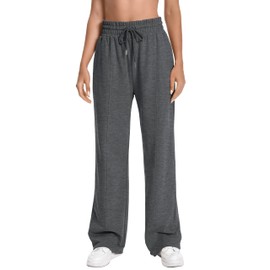 NOIGEFAY Womens Pants Casual Cotton Ultra-Soft Lounge High Waist Straight Leg Stretchy Tall Gray Sweatpants Loose Fit Daily Wear Comfortable Fashion Drawstring Long Gym Pants Women Dark Gray S