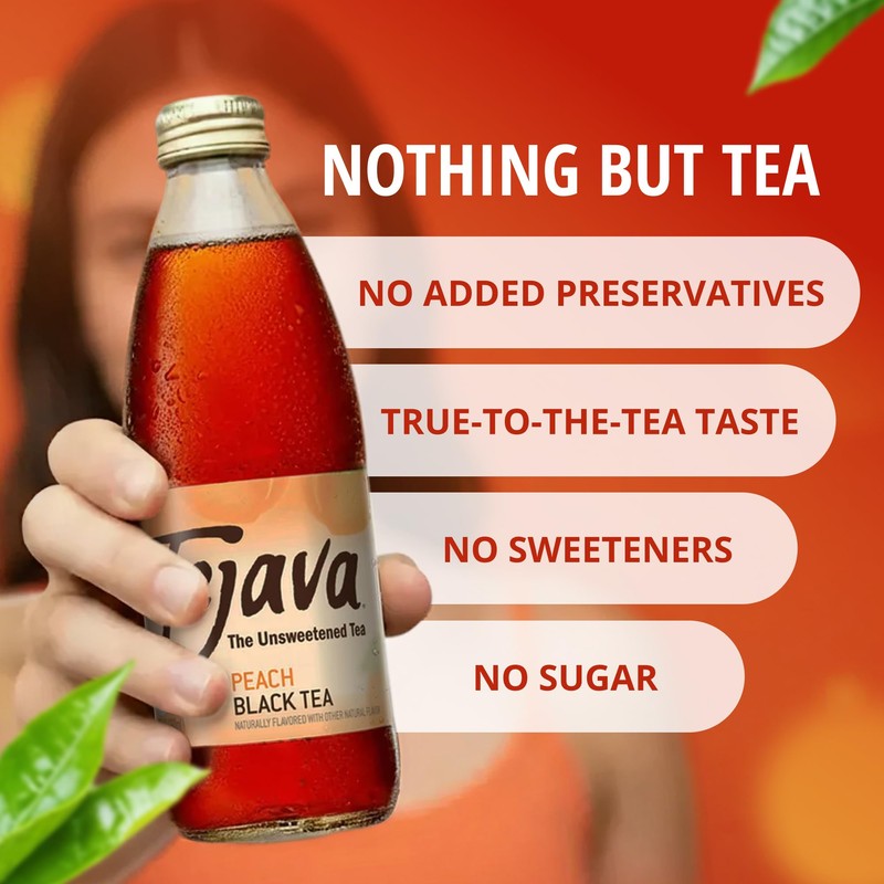 Tejava Peach Black Iced Tea, 24 Pack, 12oz Glass Bottles,