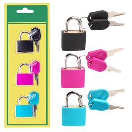 3 Pcs Small Locks with Keys,Multicolor Mini Key Locks, Plastic-Covered Copper Keyed Padlock for Luggage, Backpack, Gym Locker, Suitcase, Boxes