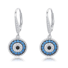 YEESIA Evil Eye Leverback Earrings 925 Sterling Silver Dangle Earrings Evil Eye Jewelry Gift for Women, non, Sterling Silver, Cubic Zirconia