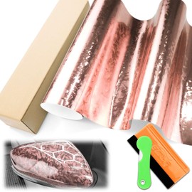 1FTx5FT 24K Chopped Forged Carbon Fiber Textured Gloss Rose Gold Vinyl Wrap Auto Car Sticker Decal Sticker Film Sheet Bubble Free Air Release Technology with Tool Set