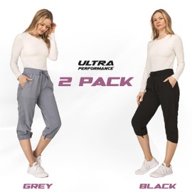 Ultra Performance Capri Pants for Women 2 Pack Womens Capris Hiking Capri Pants Summer Clothes for Women (Avail in Plus Size) Black, Heather Grey