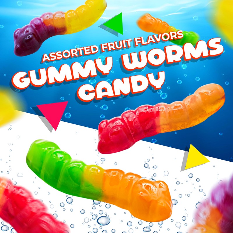 Gummy Worms Candy | 1 Pound Bag | Assorted Fruit