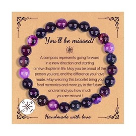 COLORFUL BLING Natural Stone Compass Bracelet You Will Be Missed Farewell Going Away Goodbye Gifts Friends Retirement Gifts for Coworker Manager Boss Teacher Employee-A Purple