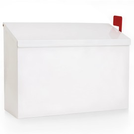 Wall Mount Mailbox for Outside with Flag, Galvanized Steel Mail Box for Post Outdoor, Large Capacity Rust-Proof Metal Postbox for House, with 3 Sets Mailbox Numbers, 14.2"x9.5"x4" White