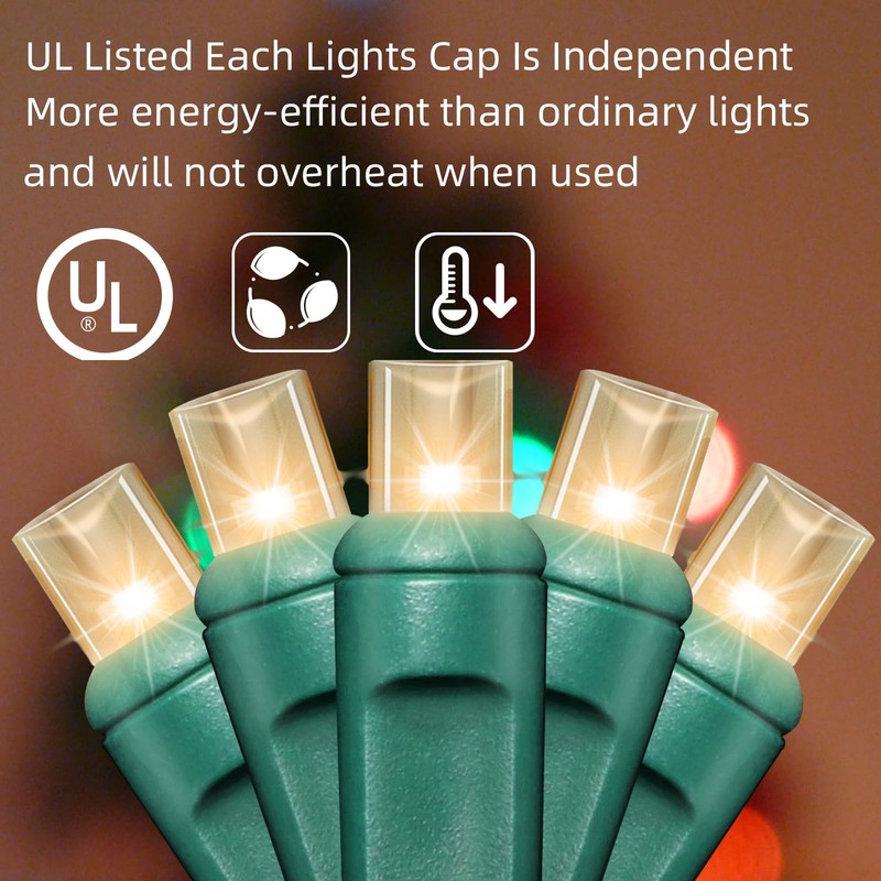 LAMPHOME 50Count String Lights, LED Christmas Lights, 6" SPACING,Twinkle,Green Wire,Warm
