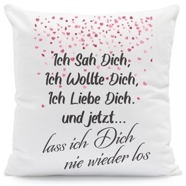 GRAVURZEILE Decorative Cushion with Saying - Ich SAH Dich, Ich wollte Dich, Ich Liebe Dich - Made of 100% Polyester - Gift for Valentine's Day - 100% Polyester - 40 x 40 cm Colour with Filling