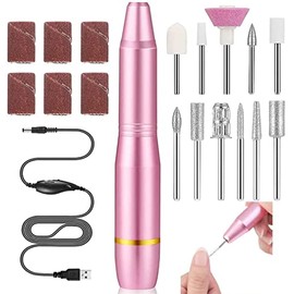Torno para Uñas, Lima de Uñas Eléctrica, 11 en 1 Taladro de Uñas Eléctrico Profesional, 20,000 RPM Velocidad Ajustable Torno Portátil para Uñas, Manicura y Pedicura, Rosa