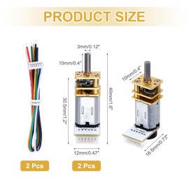 sourcing map 2pcs 75RPM Micro Gear Motor with Encoder, N20 DC3V Gearbox High Torque Electric Reduction Motor for Robot Wheel RC Car